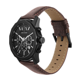 Buy Shop Armani Exchange Outerbanks Chronograph Black Dial Brown Leather Strap Watch For Men - AX1732 USA Online