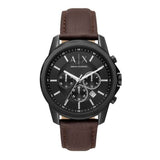 Buy Shop Armani Exchange Outerbanks Chronograph Black Dial Brown Leather Strap Watch For Men - AX1732 USA Online