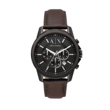 Buy Shop Armani Exchange Outerbanks Chronograph Black Dial Brown Leather Strap Watch For Men - AX1732 USA Online