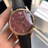 Buy Shop Emporio Armani Classic Chronograph Burgundy Dial Brown Leather Strap Watch For Men - AR1890 USA Online