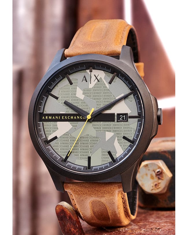 Armani Exchange Hampton Chronograph Green Dial Brown Leather Strap Watch For Men - AX2412