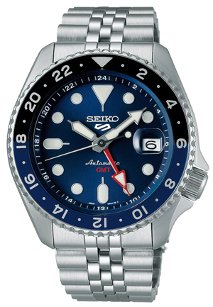 Seiko 5 Sports GMT SKX Automatic Blueberry Dial Silver Steel Strap Watch For Men - SSK003K1