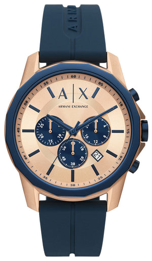 Buy Shop Armani Exchange Hampton Chronograph Rose Gold Dial Blue Silicone Strap Watch For Men - AX1730 USA Online