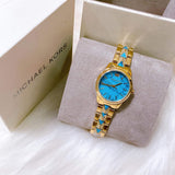 Buy Shop Michael Kors Petite Runway Mercer Blue Dial Gold Steel Strap Watch For Women - MK6673 USA Online