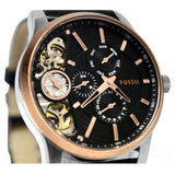 Fossil Twist Multi-Function Chronograph Black Dial Black Leather Strap Watch for Men - ME1099