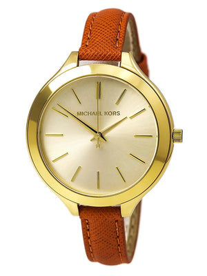 Buy Shop Michael Kors Runway Quartz Gold Dial Orange Leather Strap Watch For Women - MK2275 USA Online