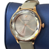 Swarovski Octea Nova Grey Dial Grey Leather Strap Watch for Women - 5295326