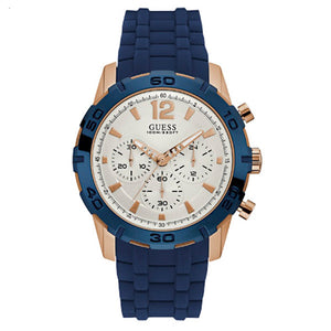Buy Shop Guess Caliber Chronograph White Dial Blue Silicone Strap Watch for Men - W0864G5 USA Online