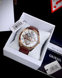 Buy Shop Guess Multi-Function Chronograph White Dial Brown Leather Strap Watch For Men - GW0389G8 USA Online