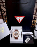 Buy Shop Guess Multi-Function Chronograph White Dial Brown Leather Strap Watch For Men - GW0389G8 USA Online
