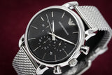 Buy Shop Emporio Armani Luigi Chronograph Black Dial Silver Mesh Bracelet Watch For Men - AR1811 USA Online