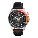 Fossil Wakefield Chronograph Black Dial Black Leather Strap Watch for Men - CH2953