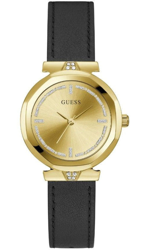 Buy Shop Guess Rumour Quartz Gold Dial Black Leather Strap Watch For Women - GW0689L2 USA Online