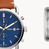 Buy Shop Fossil The Commuter Blue Dial Brown Leather Strap Watch for Men - FS5401 USA Online