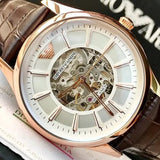 Buy Shop Emporio Armani Epoca White Skeletal Dial Black Leather Strap Watch For Men - AR2073 USA Online