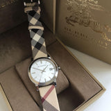 Buy Shop Burberry The City Nova Silver Dial White Leather Strap Watch for Women - BU9022 USA Online