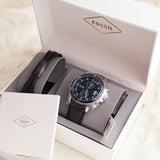Buy Shop Fossil Wakefield Chronograph Blue Dial Black Leather Strap Watch for Women - CH2945 USA Online