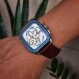 Buy Shop Fossil Inscription Automatic Skeleton Blue Dial Brown Leather Strap Watch for Men - BQ2571 USA Online