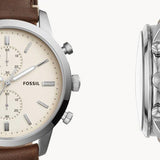 Buy Shop Fossil Townsman Chronograph White Dial Brown Leather Strap Watch for Men - FS5350 USA Online