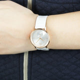 Calvin Klein Accent Silver Dial White Leather Strap Watch for Women - K2Y236K6