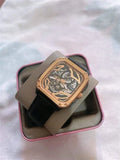 Buy Shop Fossil Inscription Automatic Skeleton Rose Gold Dial Black Leather Strap Watch for Men - BQ2572 USA Online
