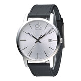 Buy Shop Calvin Klein City Date Silver Dial Black Leather Strap Watch for Men - K2G2G1C6 USA Online