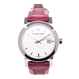 Buy Shop Burberry The City White Dial Haymarket Pink Leather Strap Watch for Women - BU9149 USA Online