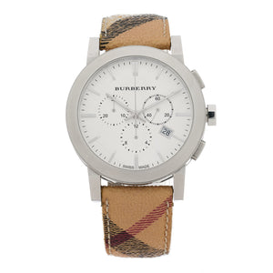 Buy Shop Burberry The City Chronograph White Dial Haymarket Leather Strap Watch For Men - BU9360 USA Online