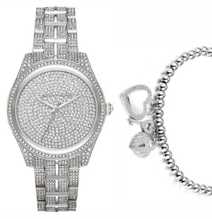 Buy Shop Michael Kors Lauryn Analog Crystals Silver Dial Silver Steel Strap Watch For Women - MK3717 USA Online