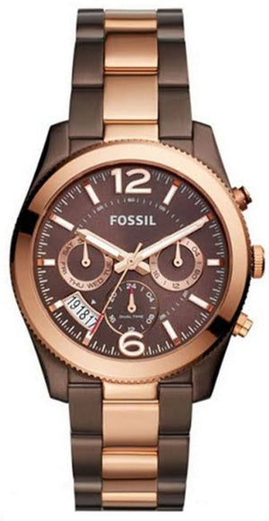 Buy Shop Fossil Perfect Boyfriend Multifunction Brown Dial Two Tone Steel Strap Watch for Women - ES4284 USA Online