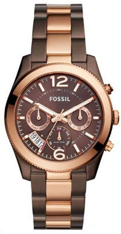 Buy Shop Fossil Perfect Boyfriend Multifunction Brown Dial Two Tone Steel Strap Watch for Women - ES4284 USA Online