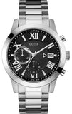 Buy Shop Guess Atlas Chronograph Black Dial Silver Steel Strap Watch For Men - W0668G3 USA Online