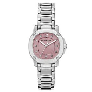 Buy Shop Burberry The Britain Diamonds Pink Dial Silver Steel Strap Watch for Women - BBY1805 USA Online