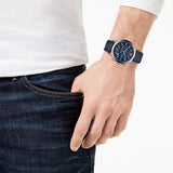 Buy Shop Emporio Armani Renato Chronograph Blue Dial Black Leather Strap Watch For Men - AR11216 USA Online