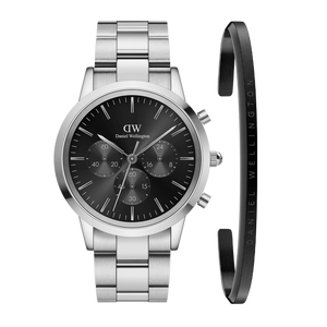 Buy Shop Daniel Wellington Iconic Chronograph Link Black Dial Silver Steel Strap Watch For Men - DW00100645 USA Online