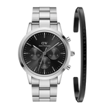 Buy Shop Daniel Wellington Iconic Chronograph Link Black Dial Silver Steel Strap Watch For Men - DW00100645 USA Online