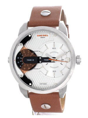 Buy Shop Diesel Mini Daddy Silver Dial Brown Leather Strap Watch For Men - DZ7309 USA Online