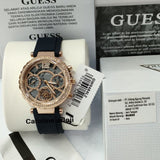 Buy Shop Guess Solistice Diamonds Roe Gold Dial Black Rubber Strap Watch for Women - GW0484L2 USA Online