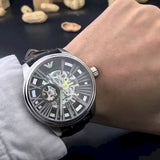 Buy Shop Emporio Armani Meccanico Automatic Black Dial Leather Strap Watch For Men - AR4629 USA Online