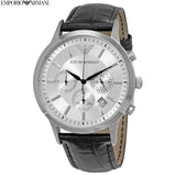 Buy Shop Emporio Armani Classic Chronograph Silver Dial Black Leather Strap Watch For Men - AR2432 USA Online