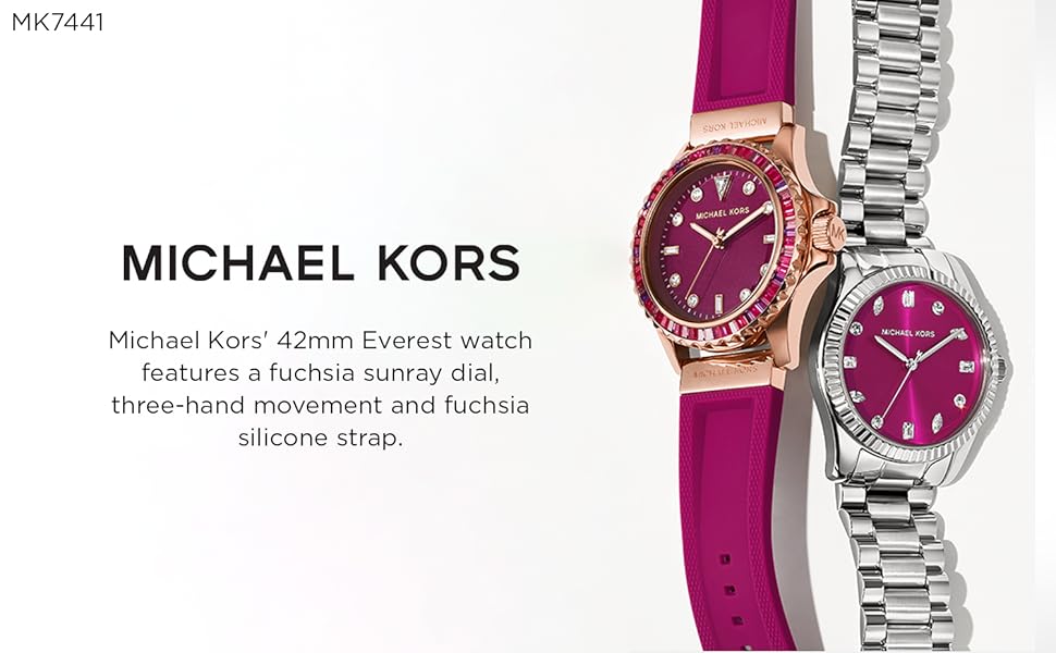 Buy Shop Michael Kors Everest Pave Crystals Pink Dial Pink Rubber Strap Watch for Women - MK7441 USA Online