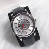 Buy Shop Emporio Armani Meccanico Silver Skeleton Dial Black Leather Watch For Men - AR1997 USA Online