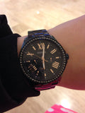 Buy Shop Fossil Cecile Multi Function Crystals Black Dial Black Steel Strap Watch for Women - AM4522 USA Online