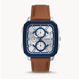 Buy Shop Fossil Inscription Multifunction Silver Dial Brown Leather Strap Watch for Men - BQ2658 USA Online