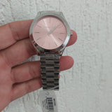 Buy Shop Michael Kors Slim Runway Quartz Pink Dial Silver Steel Strap Watch For Women - MK3380 USA Online