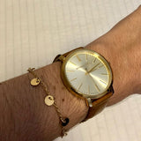 Buy Shop Michael Kors Jaryn Quartz Gold Dial Brown Leather Strap Watch For Women - MK2496 USA Online
