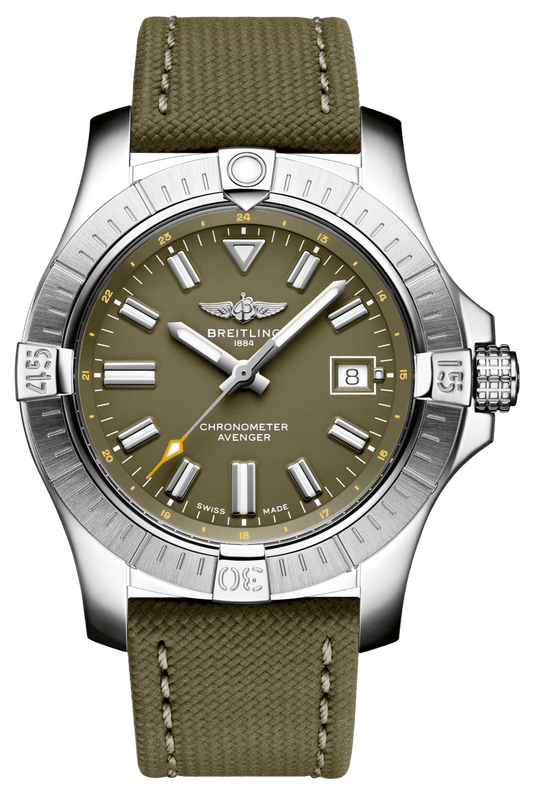 Buy Shop Breitling Avenger Automatic GMT 43 Green Dial Green Nylon Strap Watch for Men - A17318101L1X1 USA Online