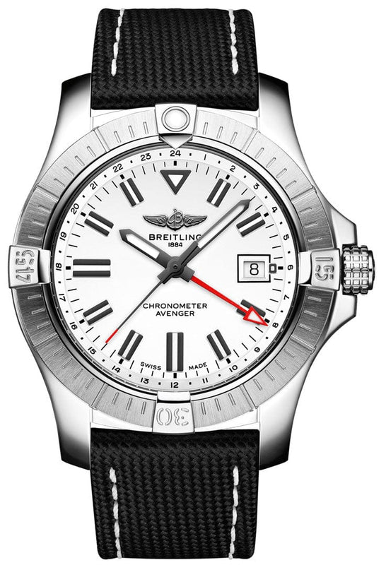 Buy Shop Breitling Avenger Automatic GMT 43 White Dial Black Nylon Strap Watch for Men - A32397101A1X1 USA Online