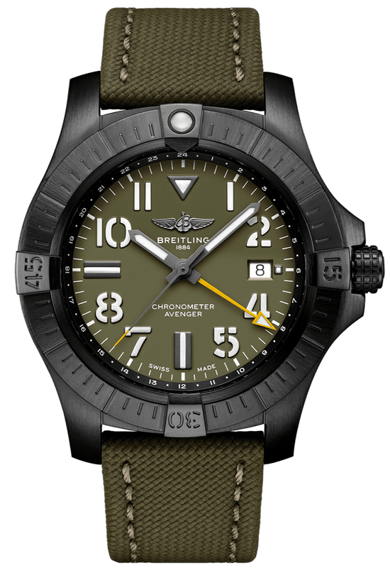 Buy Shop Breitling Avenger Automatic GMT 45 Night Mission Green Dial Green Nylon Strap Watch for Men - V323952A1L1X1 USA Online