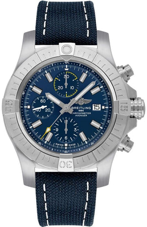 Buy Shop Breitling Avenger Chronograph 45mm Blue Dial Blue Calfskin Strap Watch for Men - A13317101C1X2 USA Online